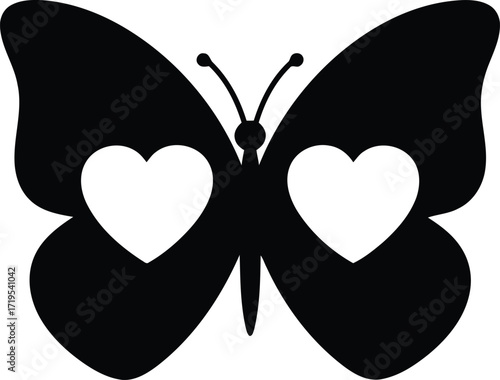 Elegant butterfly silhouette with heart wings symbolizing love and transformation simple vector art vector