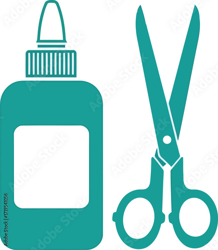Simple teal glue bottle and scissors icon vector illustration for craft and office supplies vector