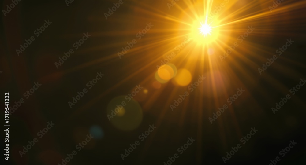 Fototapeta premium Golden Light Rays and Lens Flare Overlay, Bright Sunburst Effect for Photo Editing and Design Projects