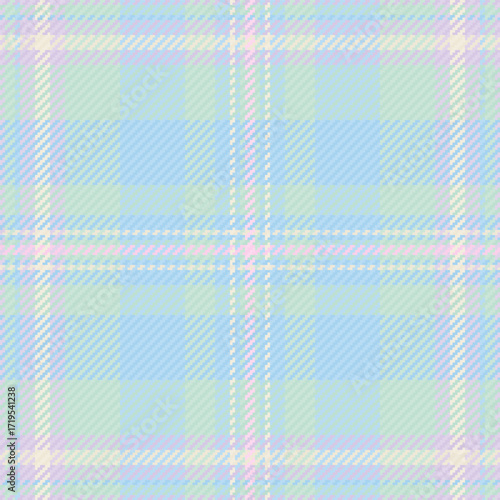 Stationary check pattern seamless, regular texture fabric tartan. Vogue plaid background vector textile in light and cyan colors.
