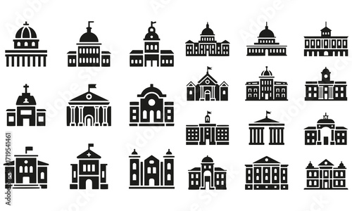 Collection of Silhouettes of Different Government and Historic Buildings