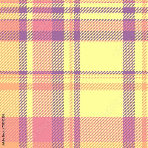 Difficult texture seamless background, hipster tartan pattern vector. Duvet cover fabric check plaid textile in yellow and magenta colors.