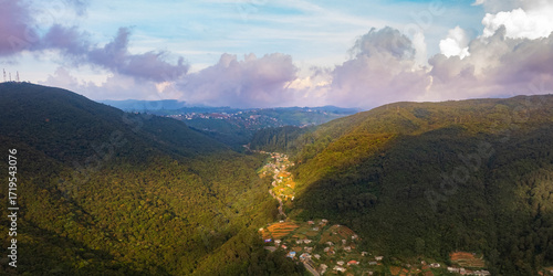 Aerial Landscape Of Nuwara Eliya Valley And Mountains In Sri Lanka