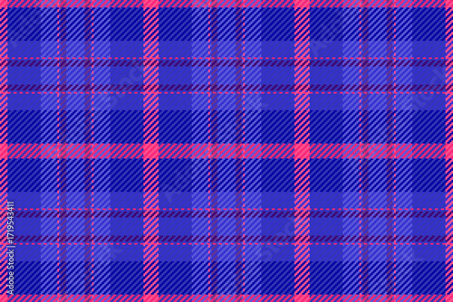 School plaid tartan pattern, short texture vector fabric. New york background check textile seamless in blue and indigo colors.