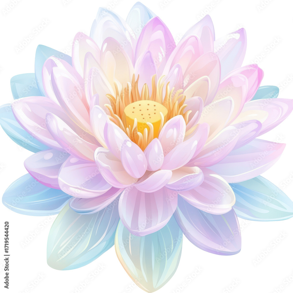Fototapeta premium Elegant watercolor illustration of a vibrant lotus flower in full bloom.