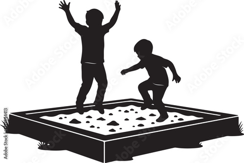 Children Hopping in Sandbox Silhouette Vector