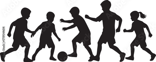 Children Playing Football in Playground Silhouette