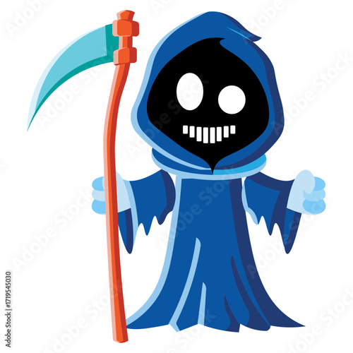 Grim reaper with a scythe and accessories.