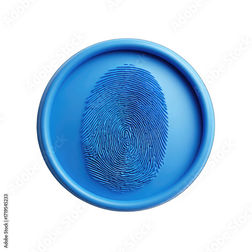 Blue circular seal with embossed fingerprint