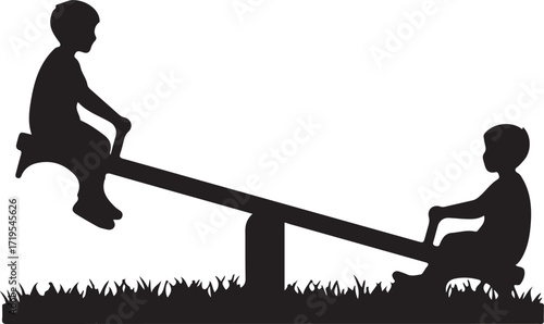 Kids Jumping on Trampoline Silhouette Vector