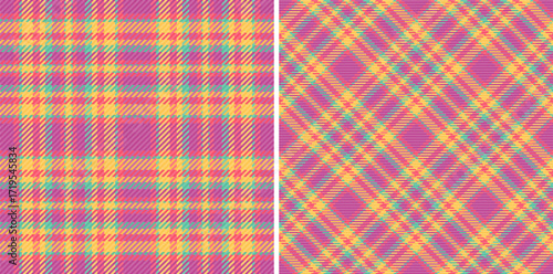 Textile tartan texture of seamless fabric check with a pattern vector background plaid. Set in rainbow colors. Unique invitation designs for events.