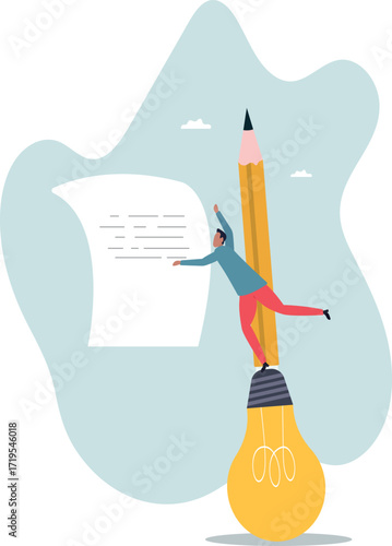Copywriter or blogger, creative idea and inspiration to begin writing, imagination to success in work, talent and skill.about a man and his life.