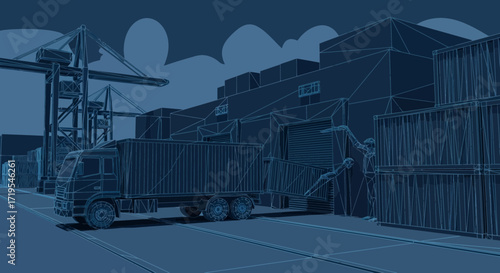 Low poly conceptual freight transport illustration showcasing logistics and global shipping in a