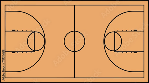 Top view basketball court wooden floor courtlines and markings for sports game vector