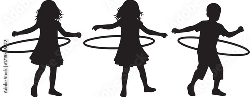 Kids Spinning Hula Hoops Silhouette Vector