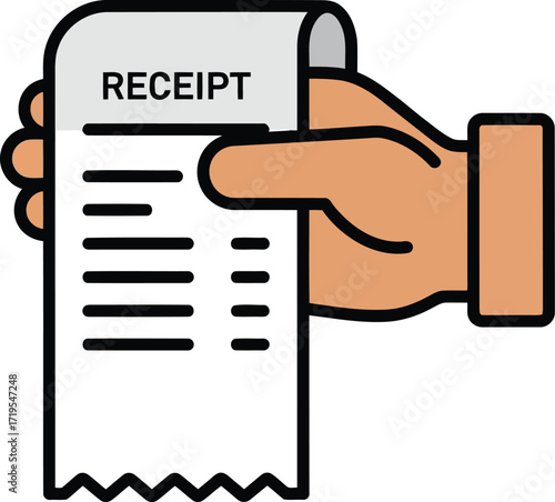 Hand holding a paper receipt transaction record proof of purchase financial accounting business concept vector