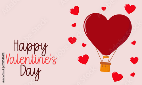 Happy Valentine's Day vector background design. Valentine's Day greetings with a heart-shaped balloon.