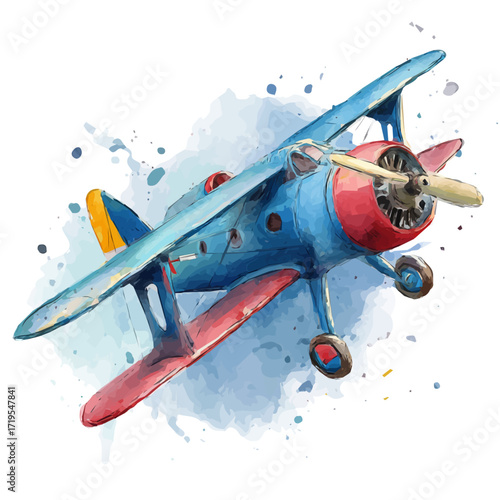 My Watercolor illustration, set of toys Plane painting isolated on a white background, illustration, AI painting design, vector set, eps format design