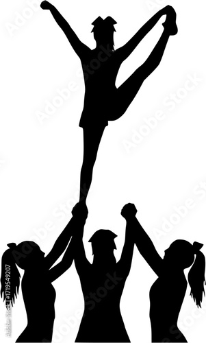 Cheerleading Silhouette. Four Cheerleaders in a Pyramid Formation
