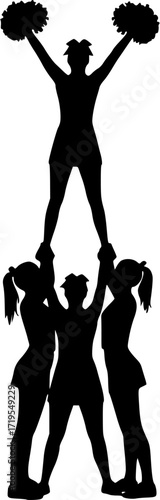 Cheerleading Silhouette. Four Cheerleaders in a Pyramid Formation
