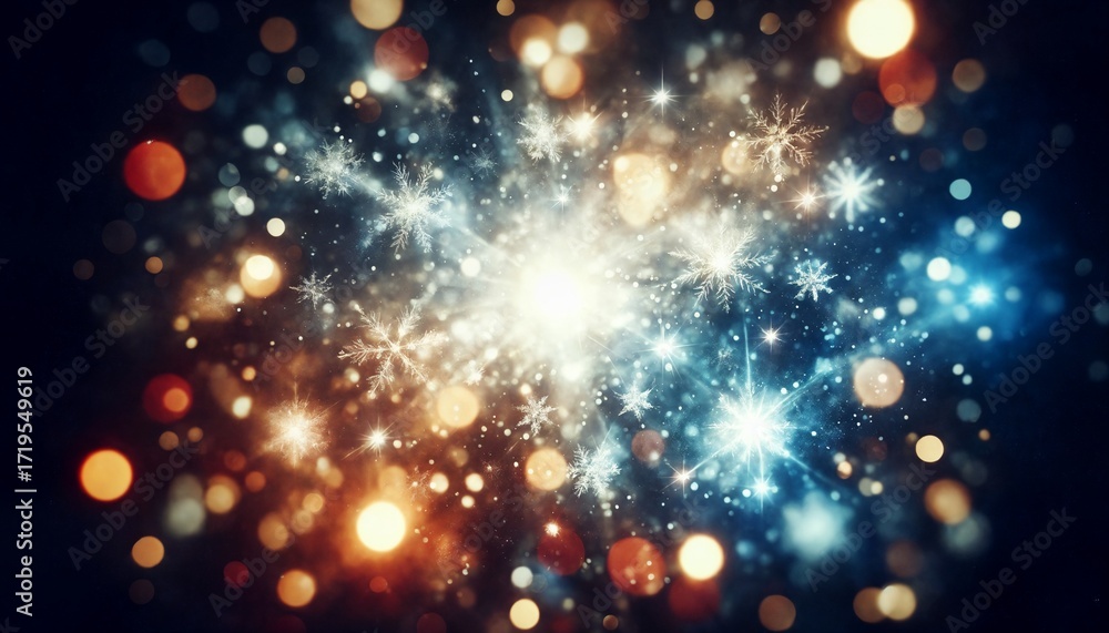 Obraz premium Sparkling Christmas Background with Tree Branch, Snowflakes, and Festive Glow