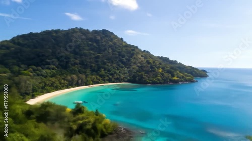 Wallpaper Mural Tropical bay vista, turquoise water meets sandy beach, lush hills, blue sky Torontodigital.ca