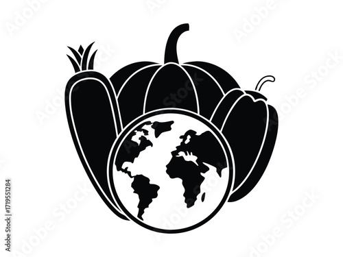 vegetable hugging planet silhouette vector