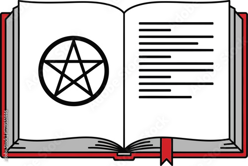 Open spell book with pentagram symbol and mystical text ancient magic tome vector