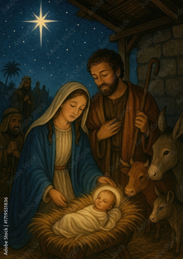 Obraz premium Nativity scene with holy family.