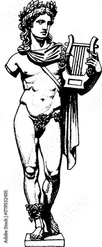 Classical statue of a male figure holding a lyre in ancient style  