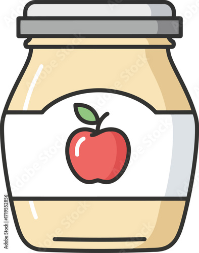Healthy apple puree baby food jar homemade organic toddler meal nutrition illustration vector