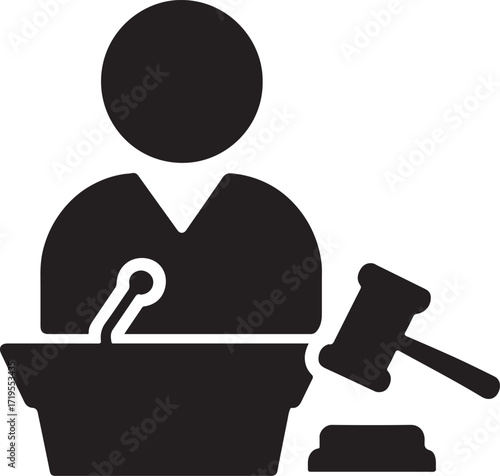 Silhouette of a court hearing icon, perfect for legal, trial, and courtroom design projects.