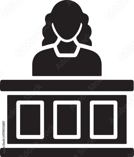 Silhouette outline of a judge bench, ideal for law, courtroom, and legal design projects.