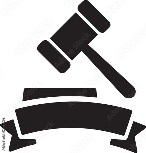 Silhouette of a justice gavel with ribbon, perfect for law, legal, and court design projects.