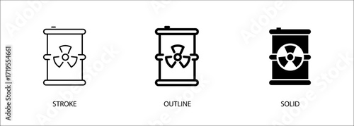 Nuclear waste icon for environment, industry, nuclear waste disposal, hazard warning. Vector stroke, outline and solid icon. Eps10 file.
