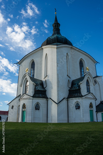 Church of St. John of Nepomuk at Zelená Hora in Žďár nad Sázavou on a clear autumn day