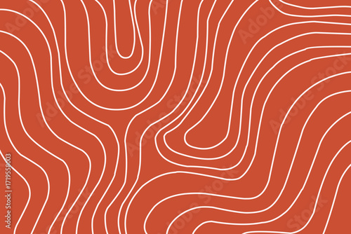Abstract topographic style pattern. Smooth seamless raw salmon meat pattern. Minimalist modern Japanese art. Warm coral orange background	