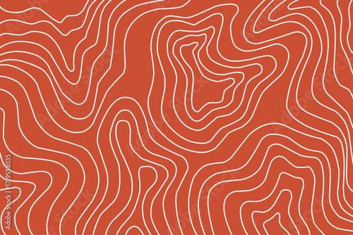 Abstract topographic style pattern. Smooth seamless raw salmon meat pattern. Minimalist modern Japanese art. Warm coral orange background	