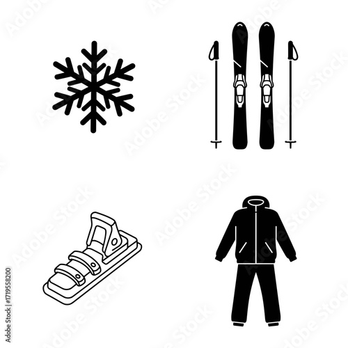 Collection of Four Hills Tournament themed icons, including Snow, Skis, Bindings, Ski Suit