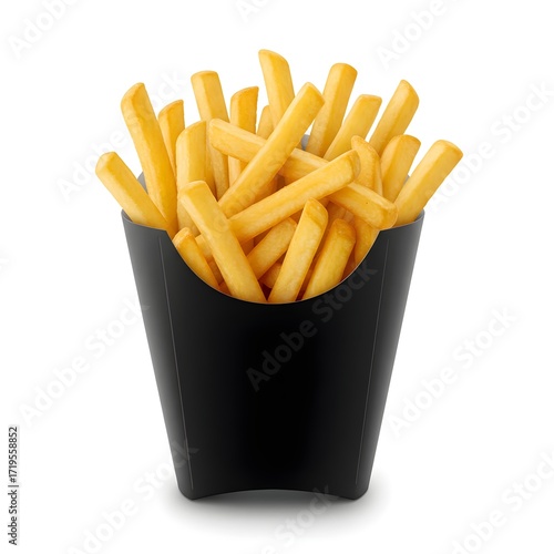 French fries in a black Carton