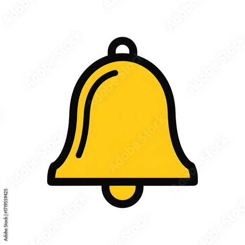 A bright yellow notification bell icon with a bold outline, representing alerts, reminders, and subscriptions for user interface design on web or mobile apps