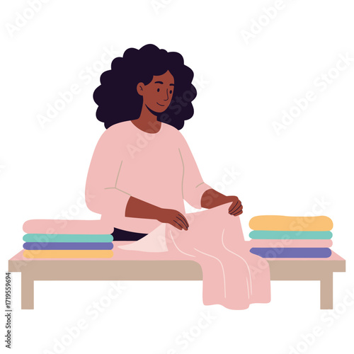 Vector art of a woman folding laundry