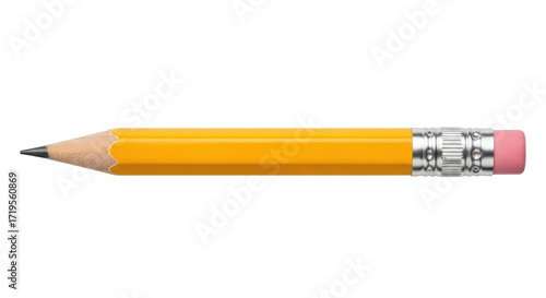 Isolated yellow pencil with eraser, tool for writing, drawing, and sketching on paper