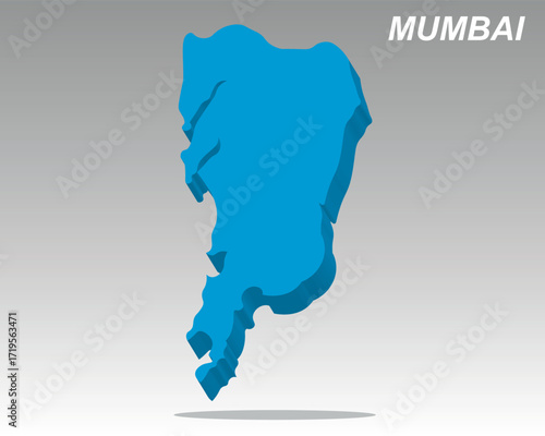 3D vector map of Mumbai, the financial capital of India. This clean, extruded illustration is perfect for data, web, and travel projects