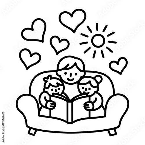 Family reading coloring page
