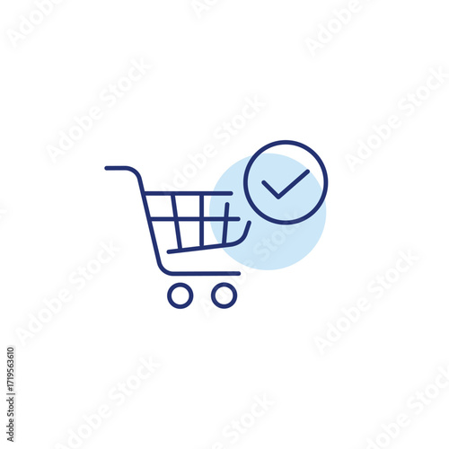Shopping cart and checkmark. Successful purchase, order approved. Pixel perfect, editable stroke vector icon