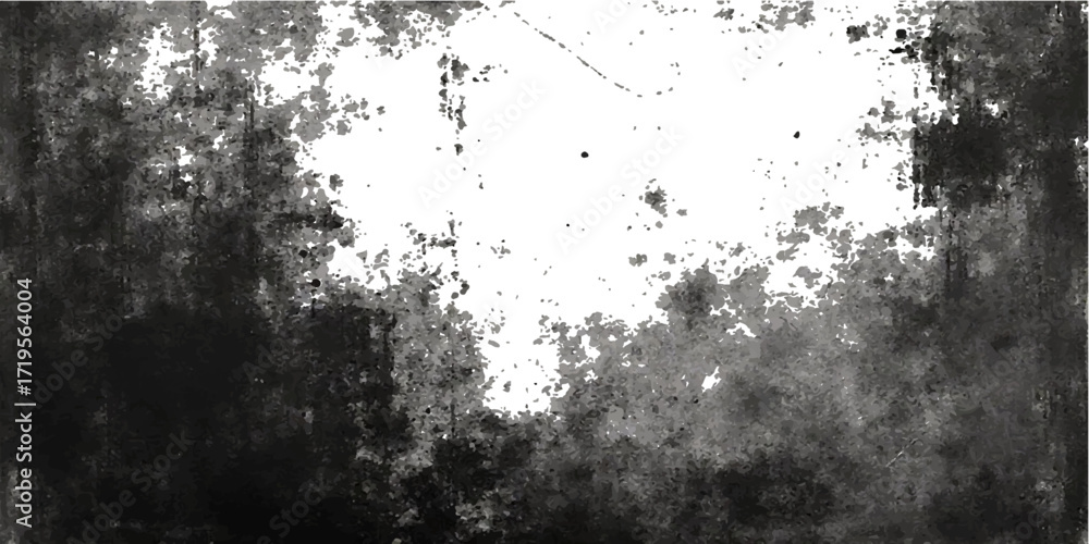 Old black ink floral illustration with rain drops on the window, a dirty vintage wallpaper frame border design with a grunge texture