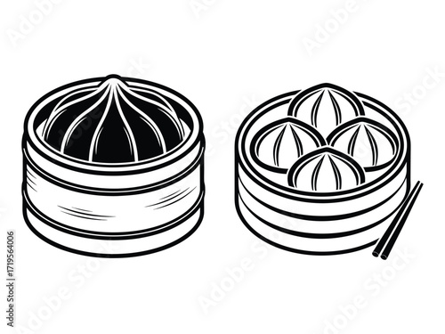 Dim Sum Basket Stencil Icon Silhouette Vector Illustration
