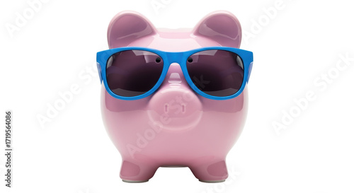 Canvastavla Isolated Piggy Bank wearing Sunglasses on a Clean Background, Pink Savings Depos