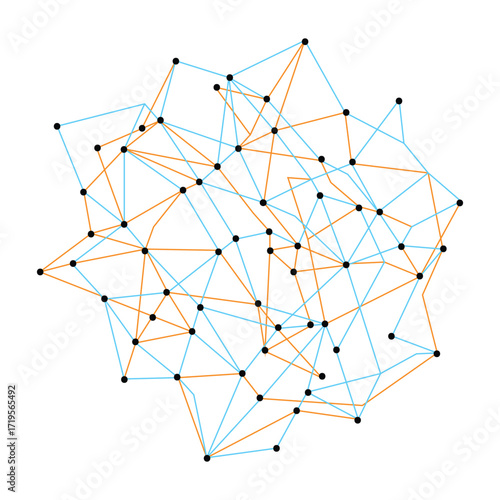 A vibrant and dynamic abstract network of interconnected nodes, representing data, communication, technology, and connectivity. vector illustration